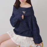 ネイビー | 【ブローチ付き】オフショルシャギーニット | RMAF NICE CLAUP / OLIVE des OLIVE