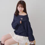 ネイビー | 【ブローチ付き】オフショルシャギーニット | RMAF　NICE CLAUP / OLIVE des OLIVE