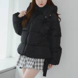 ブラック | リボンが可愛いガーリーアウター♪2WAYリボン中綿ミドル丈ブルゾン | RMAF　NICE CLAUP / OLIVE des OLIVE