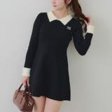 ブラック | フェザー衿リブニットワンピース | RMAF　NICE CLAUP / OLIVE des OLIVE