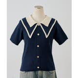 ネイビー | 配色ビッグ衿プルオーバー | NICE CLAUP / OLIVE des OLIVE　OUTLET