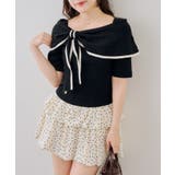 ブラック | 配色オフショルリボンプルオーバー | NICE CLAUP / OLIVE des OLIVE　OUTLET