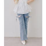 サイドリボンビュー付フレアーデニムパンツ | NICE CLAUP / OLIVE des OLIVE　OUTLET | 詳細画像1 