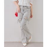 スミクロ | サイドリボンビュー付フレアーデニムパンツ | NICE CLAUP / OLIVE des OLIVE　OUTLET