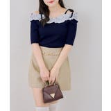 ネイビー | オフショルフリルニットプルオーバー | NICE CLAUP / OLIVE des OLIVE　OUTLET