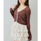 ブラウン | シアーリブレース付Vカーディガン | NICE CLAUP / OLIVE des OLIVE　OUTLET