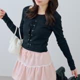 ブラック | レースアップドッキング長袖Tシャツ | NICE CLAUP / OLIVE des OLIVE　OUTLET