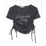 チャコール | アソートラインストーンロゴ脇ギャザーTシャツ | NICE CLAUP / OLIVE des OLIVE　OUTLET