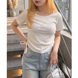 アソートラインストーンロゴ脇ギャザーTシャツ | NICE CLAUP / OLIVE des OLIVE　OUTLET | 詳細画像2 