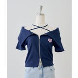 ネイビー | ラメテレコダブルジップトップス | NICE CLAUP / OLIVE des OLIVE　OUTLET