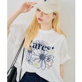 ホワイト系 | お花×ラインストーンBIGTシャツ | NICE CLAUP / OLIVE des OLIVE　OUTLET