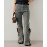 ブラック | レースアップビジュー付フレアーパンツ | NICE CLAUP / OLIVE des OLIVE　OUTLET