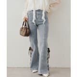 ブルー | レースアップビジュー付フレアーパンツ | NICE CLAUP / OLIVE des OLIVE　OUTLET