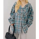 サックス | シャギーチェックフードシャツ | NICE CLAUP / OLIVE des OLIVE　OUTLET