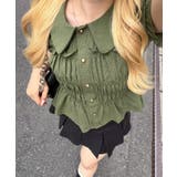 グリーン | シャーリング前ボタンブラウス | NICE CLAUP / OLIVE des OLIVE　OUTLET