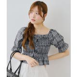 ブルー | チェックレースアップブラウス | NICE CLAUP / OLIVE des OLIVE OUTLET