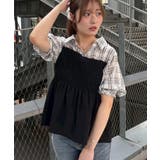 チェック | 異素材シャーリングドッキングブラウス | NICE CLAUP / OLIVE des OLIVE OUTLET