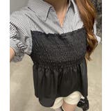 ストライプ | 異素材シャーリングドッキングブラウス | NICE CLAUP / OLIVE des OLIVE OUTLET