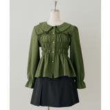 グリーン | シャーリングペプラムブラウス長袖 | NICE CLAUP / OLIVE des OLIVE OUTLET