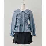 ブルー | シャーリングペプラムブラウス長袖 | NICE CLAUP / OLIVE des OLIVE OUTLET
