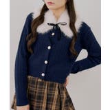 ネイビー | ティペット付金釦ケーブルカーディガン | NICE CLAUP / OLIVE des OLIVE OUTLET