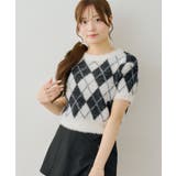 アイボリー | シャギーアーガイル半袖プルオーバー | NICE CLAUP / OLIVE des OLIVE　OUTLET
