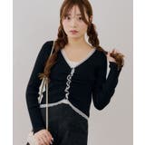 ブラック | フロントギャザーレーストリムカーディガン | NICE CLAUP / OLIVE des OLIVE OUTLET