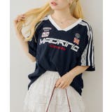 ネイビー | 袖レースゲームTシャツ | NICE CLAUP / OLIVE des OLIVE　OUTLET