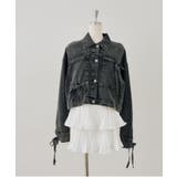 ブラック | 袖レースアップリボンデニムジャケット | NICE CLAUP / OLIVE des OLIVE OUTLET