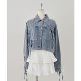 ネイビー | 袖レースアップリボンデニムジャケット | NICE CLAUP / OLIVE des OLIVE OUTLET