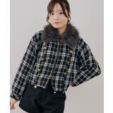ブラック | ツイードファーフェイクファー衿ブルゾン | NICE CLAUP / OLIVE des OLIVE　OUTLET