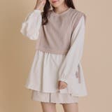 グレージュ | エンボスダイヤ柄×異素材サイドリボンブラウス | OLIVE des OLIVE OUTLET