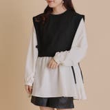 ブラック | エンボスダイヤ柄×異素材サイドリボンブラウス | OLIVE des OLIVE OUTLET