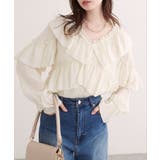 アイボリー | 【natural couture】Vネックフリル衿キャンディスリーブブラウス | NICE CLAUP / OLIVE des OLIVE OUTLET