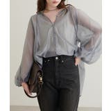 サックス | 【natural couture】くるみ釦シアーブラウス | NICE CLAUP / OLIVE des OLIVE　OUTLET