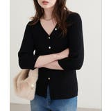 ブラック | 【natural couture】うす金釦ぴたリブニットカーディガン | NICE CLAUP / OLIVE des OLIVE　OUTLET