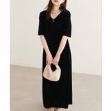 【natural couture】フロントギャザーベロア5分袖ワンピース | NICE CLAUP / OLIVE des OLIVE OUTLET | 詳細画像2