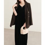 ブラック | 【natural couture】フロントギャザーベロア5分袖ワンピース | NICE CLAUP / OLIVE des OLIVE OUTLET