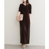 ブラウン | 【natural couture】フロントギャザーベロア5分袖ワンピース | NICE CLAUP / OLIVE des OLIVE OUTLET