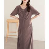 モカ | 【natural couture】フロントギャザーベロア5分袖ワンピース | NICE CLAUP / OLIVE des OLIVE OUTLET