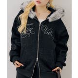 ブラック | 【セットアップ対応】ララメ裏起毛ファー付ジップパーカー | NICE CLAUP / OLIVE des OLIVE　OUTLET