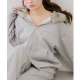 トップグレー | 【セットアップ対応】ララメ裏起毛ファー付ジップパーカー | NICE CLAUP / OLIVE des OLIVE　OUTLET