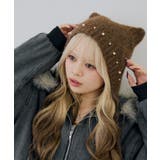 ブラウン | 猫耳パールニット帽 | RMAF NICE CLAUP / OLIVE des OLIVE