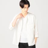 09ホワイト | ノーカラーVネック7分袖シャツ | NICOLE OUTLET