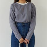 66ブルーグレー | キツネ刺繍リンガーロンTEE | NICOLE