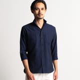 67ネイビー | シアードビーチェック7分袖イタリアンカラーシャツ | NICOLE