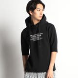 49ブラック | 5分袖フードロゴプリントプルオーバーパーカ | NICOLE