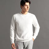 09ホワイト | ハニカムジャカード クルーネックニット | NICOLE