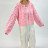 08ピンク | 透かし編みリボンカーディガン | NICOLE