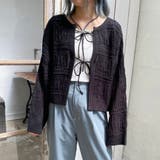 49ブラック | 透かし編みリボンカーディガン | NICOLE